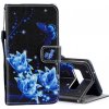 Peňaženkové kožené puzdro na Samsung Galaxy S10 - Blue flowers