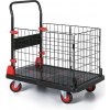 Plošinový vozík so sklopným madlom, 3 drôtené výplne, 300 kg, kovové držiaky koliesok
