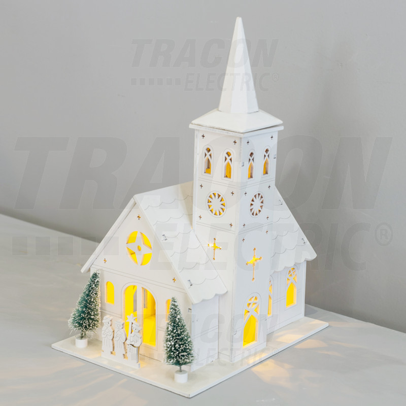 TRACON CHRWHCHW4WW,LED vianočný kostoľ biely drevený na baterky