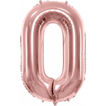 PartyDeco Fóliový balón narodeninové číslo 0 ružovo zlatý
