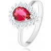 Šperky eshop - Strieborný 925 prsteň, rubínovo červená zirkónová slza, číry trblietavý lem HH12.19 - Veľkosť: 48 mm