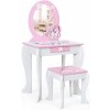 COSTWAY Detský toaletný stolík so stoličkou toaletný stolík pre princezné so zásuvkou a odnímateľným zrkadlom toaletný stolík ružový toaletný stolík pre dievčatá od 3 do 7 rokov biely