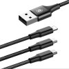 SES Multifunkční kabel 3v1 s konektory Micro USB, USB-C a Lightning - čierny 11059