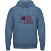 AWDis Hoodie Mikina - Dizajn s motívom - Láska a pes - Letecká modrá - S - Pánske
