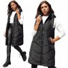 Dlhá prešívaná dámska vesta s kapucňou ty4561 čierna