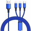 SES Multifunkční kabel 3v1 s konektory Micro USB, USB-C a Lightning - modrý 11062