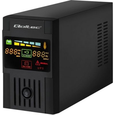 Qoltec 53953 Uninterruptible Power Supply | Monolith | 1000VA | 600W | LCD | USB