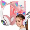 Bezdrôtové slúchadlá PRE DETI MAČACIE UŠI NÁUŠNÉ RUŽOVÉ LED MIKROFÓN