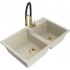 MEXEN/S MEXEN/S - Tomas granitový drez 2-bowl vrátane batérie Aster, béžová 6516-69-73450-57-G