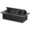 Zapustená nábytková zásuvka s fréz okrajom, 2x2P+E (Schuko),2xUSB (typ A,C; 3,6A), grafit