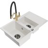 Mexen Gaspar, granitový drez 737x475x177 mm, 1,5-komorový a drezová batéria Duo, biela, 6507-20-671701-57-B