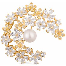 JwL Luxury Pearls trblietavá pozlátená brošňa 2v1 s pravou perlou a kryštálmi JL0730