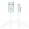 Dátový a nabíjací kábel Swissten s textilným poťahom, USB/lightning MFI, 1,2 m strieborná/biela Swissten