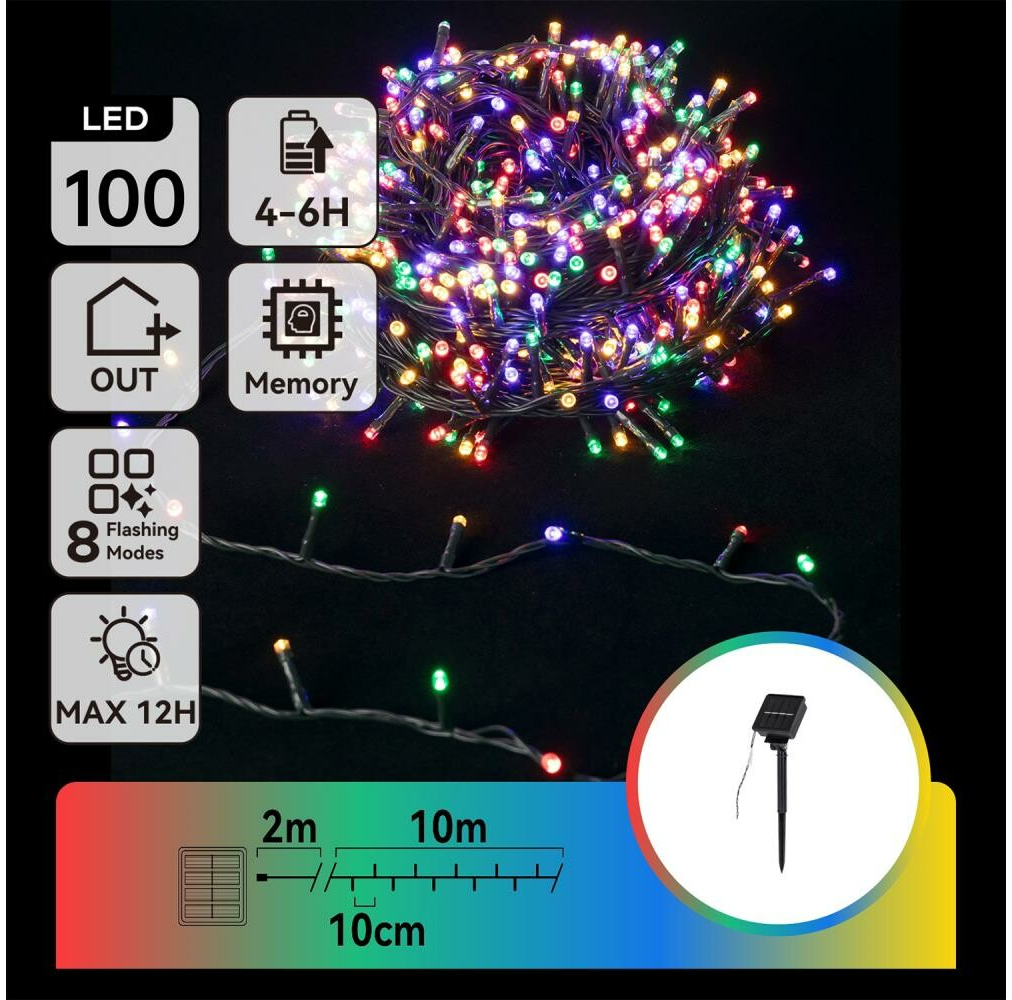 Aigostar LED Solárna vianočná reťaz 100xLED 8 funkcií 12m IP65 multicolor AI0425