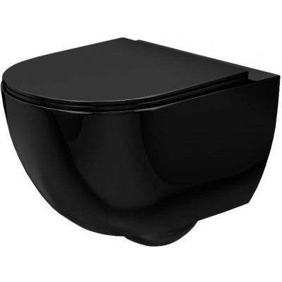REA - Závesná WC misa vrátane sedátka Carlo Mini Rimless Flat čierna REA-C8936