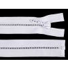 Kosticový zips šírka 4 mm dĺžka 60 cm so štrasovými kamienkami - 1 ks - biela - 101 biela