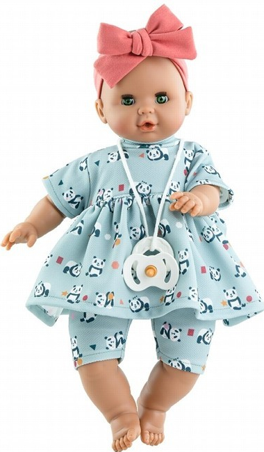 Paola Rein Alex Realistické miminko holčička Sonia v modrých šatech s pandamia a Sonia 36 cm