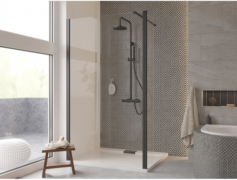 Hopa ECO-N BLACK Walk-in sprchový kút 90x195 cm, rám Čierny Al, sk.číre 6mm,1x vzpera BCEXON90BC