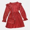 Fashionkids dievčenské velúrové šaty s kabelkou červená