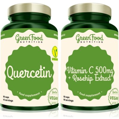 GreenFood Nutrition Quercetin + Vitamin C 500 mg Quercetin kapsuly na podporu imunitného systému 90 cps + Vitamin C 500 mg with Rosehip Extract kapsuly na posilnenie imunity 60 cps