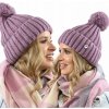 Fashionweek Teplá farebná dámska čiapka s brmbolcom BEANIE ZIZI01 Farba: špinavě růžová