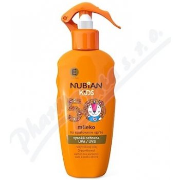 Nubian Kids mlieko na opaľovanie spray SPF50 200 ml