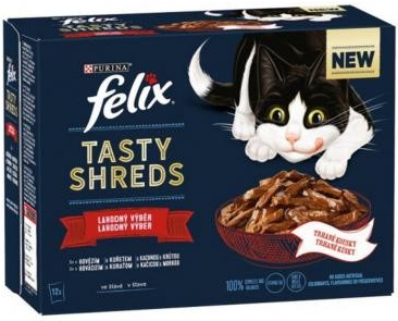 Felix Tasty Shreds lahodný výběr maso drůbež ve šťávě 12 x 80 g