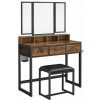 Toaletný stolík so zrkadlom a stoličkou, hnedý/čierny