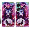Peňaženkové kožené puzdro Painted na Oppo A38 - Wolf Totem