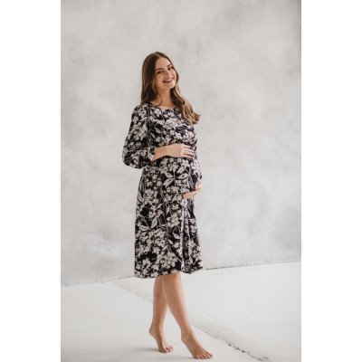 Tehotenské šaty na dojčenie dl.rukáv Lovely Midi Dress Black print