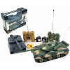 Teddies RC sada tanků 2 ks RTR 33+ dobíjecí pack tanková bitva se zvukem modrá a zelená 1:28