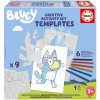 Kreatívne kreslenie Stencil Bluey Activity Set Educa vyfarbi si psíka Bluey so 6 farebnými voskovkami 8 rôznych modelov