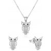 Beneto Stříbrná souprava šperků Sovičky se zirkony AGSET61RL (náušnice, řetízek, přívěsek)