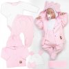 Baby Nellys Rebrovaná sada, Star 5D, body, polodupačky, kabátik, čiapka, rukavice - rúžová, biela Velikost koj. oblečení: 68 (3-6m)