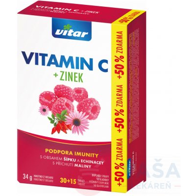 Revital Vitamin C + zinek + Echinacea + šípek 45 tabliet