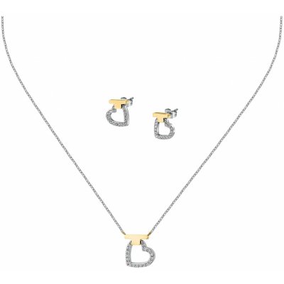 Trussardi Oceľový set bicolor šperkov so zirkónmi T-Logo TJAXC51 náhrdelník náušnice