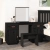Set toaletního stolku se zrcadlem černý masivní borové dřevo Černý 3107838