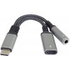 PremiumCord Redukcia USB-C /3,5mm jack s DAC chipom + USB-C na nabíjanie 13cm ku31zvuk04