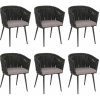 Design-Shop Záhradné stoličky HWC-N38 (SET 6 ks), olefínové lano, antracitové vankúše - svetlo sivá