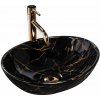 Rea Sofia Marble umývadlo 41x34.5 cm oválny pultové umývadlo čierna-zlatá REA-U5611