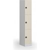 Šatníková skrinka S1 s úložnými boxmi, 3 boxy, 1850 x 300 x 500 mm, demont, kódový zámok, laminované dvere, breza