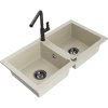 Mexen Mario, 2-komorový granitový drez 820x436x161 mm a drezová batéria Flora, béžová, 6504-69-670401-70-B