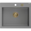 Mexen Elix, 1-komorový granitový drez 600 x 500 mm, sivý, zlatý sifón - 6525601005-71-G