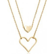 Šperky eshop Oceľový náhrdelník zlatej farby malé plné srdiečko veľký obrys srdca R01.11