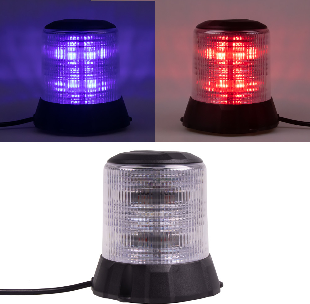 Robustný modro-červený LED maják, čierny hliník, 96W, ECE R10