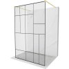 Mexen Kioto, sprchová zástena Walk-In 140 x 200 cm, 8mm sklo čierny vzor, zlatý matný profil, 800-140-002-55-78