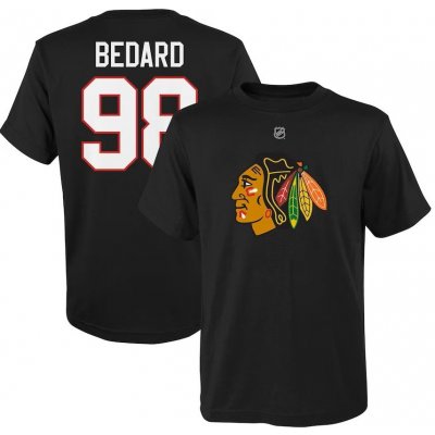 Outerstuff dětské tričko Connor Bedard #98 Chicago Blackhawks Player Name & Number Black