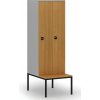 Drevená šatníková skrinka S4 s lavičkou, 2 oddiely, 1871 x 600 x 500/800 mm, demont, RFID zámok, sivá/buk