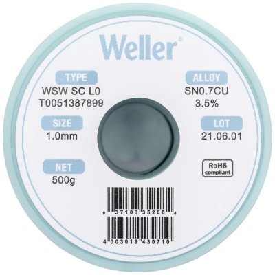 Weller WSW SC L0 spájkovací cín bez olova cievka Sn0.7Cu 500 g 1 mm