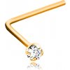 Šperky eshop - Zahnutý piercing do nosa, žlté 9K zlato, číry brúsený zirkónik, 1,5 mm S1GG205.02